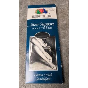 Vtg 90s FRUIT OF THE LOOM PANTYHOSE Size B Off Black USA sheer support CAREER